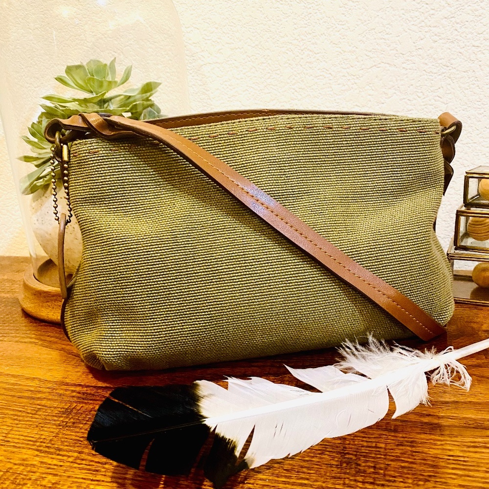 Fossil Olive Green Shoulder Crossbody with Tan Strap